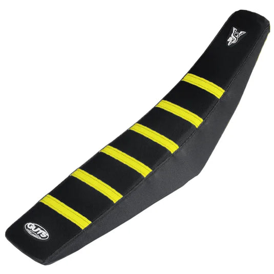 GUTS Black Yellow Ribbed Seat Cover - Suzuki