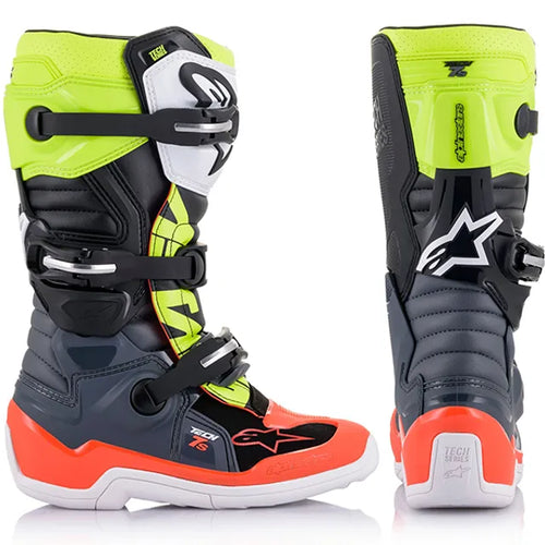 Alpinestars Tech 7S Youth Dark Grey Red Yellow Fluo Motocross Boots