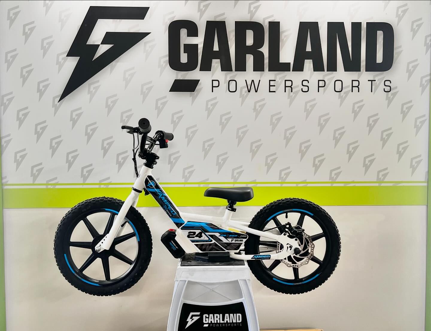 Amped A16 180W Electric Balance Bike - White Blue Custom