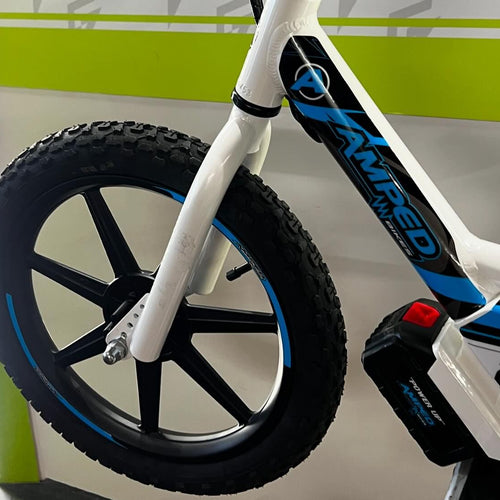 Amped A16 180W Electric Balance Bike - White Blue Custom