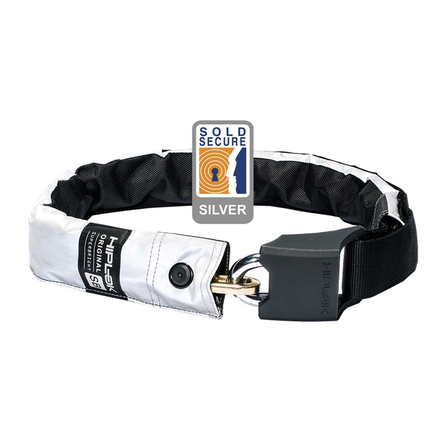 Hiplok Original V1.5 Wearable Chain Lock 8mm X 90cm - Waist 24"-44" (Silver Sold Secure) High Visibility