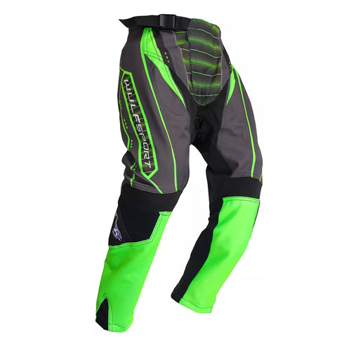 Wulfsport Kids MX 2024 CORSAIR Shirt Pant Helmet Goggle Combo Set - Green