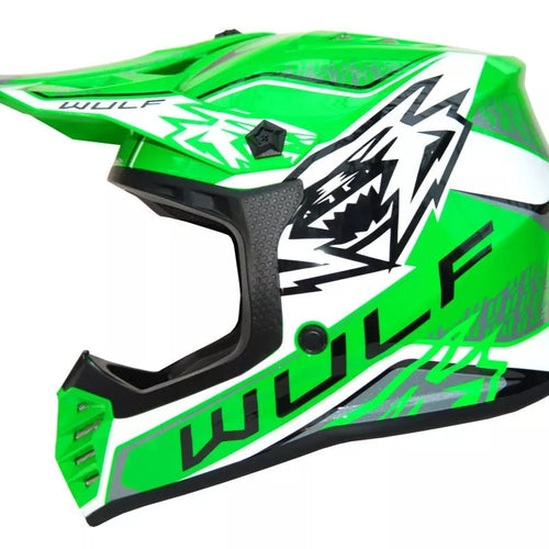 Wulfsport Kids MX 2024 CORSAIR Shirt Pant Helmet Goggle Combo Set - Green